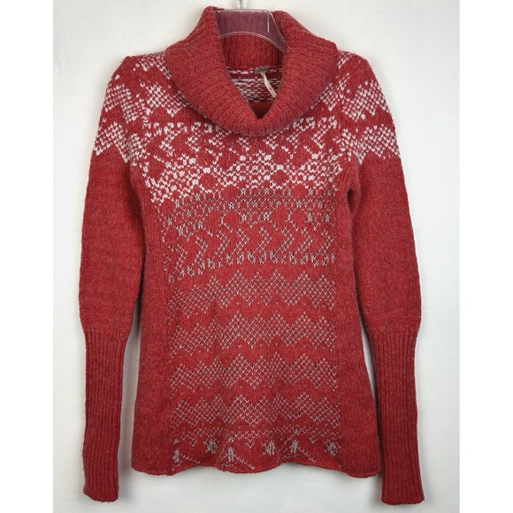 Free People Sweaters - Free People Sweater Womens XS Fair Isle Cowl Neck Red Wool Blend Boho Ski Cozy
